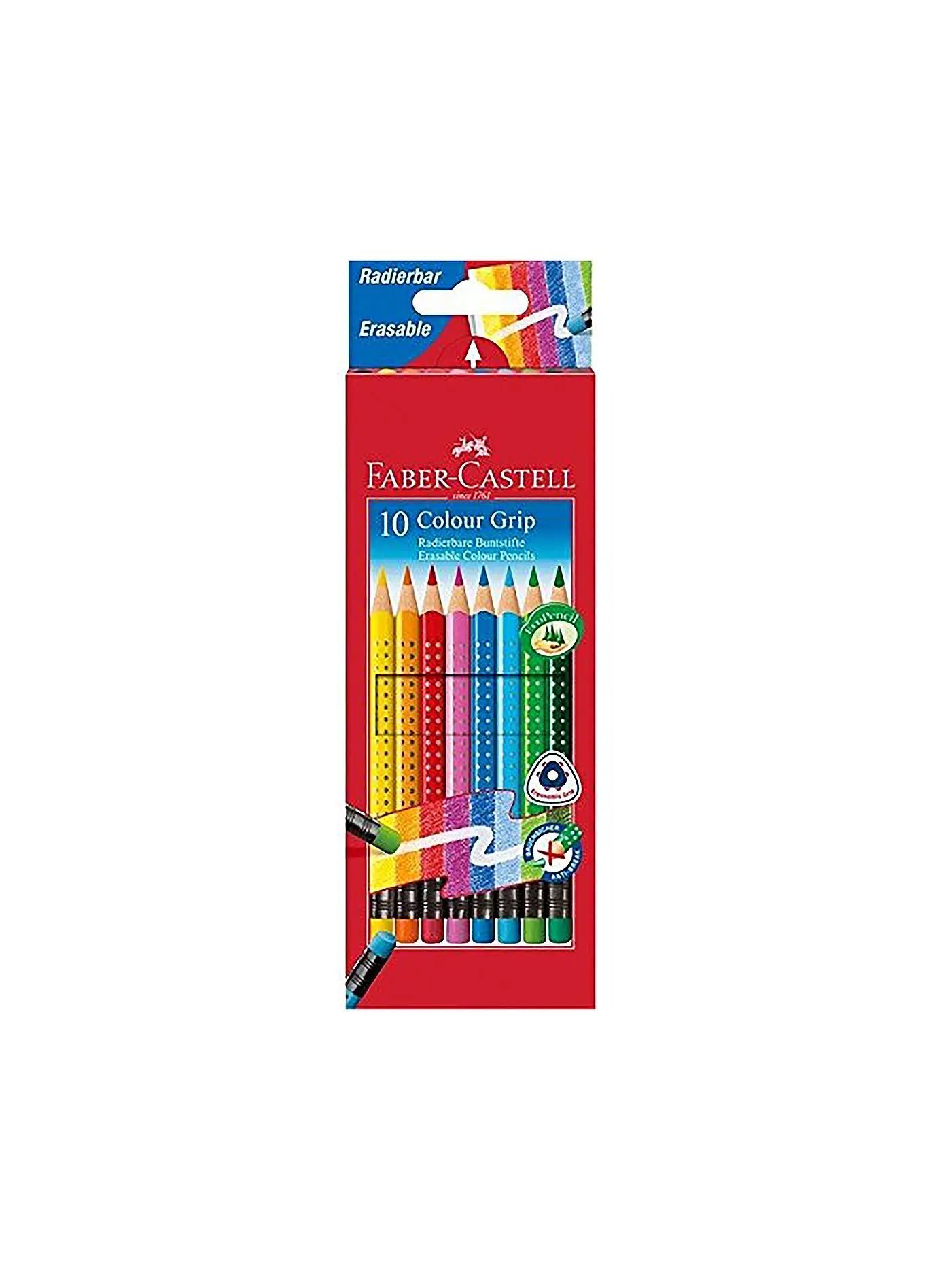 FABER-CASTELL | Colour Grip Radierbare Buntstifte, 10er Kartonetui | 